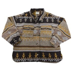 Newin Aztec Tribal Print Shacket Shirt Jacket Brown Yellow Size M‎